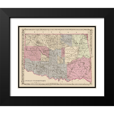 Oklahoma Indian Territory - Gary 1873 Black Modern Wood Framed Art Print with Double Matting by Gary