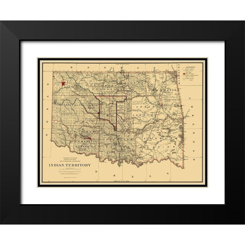 Oklahoma Indian Territory - Stockslager 1887 Black Modern Wood Framed Art Print with Double Matting by Stockslager