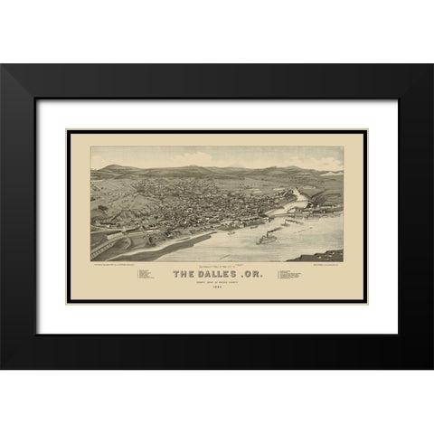The Dalles Oregon - Stoner 1884 Black Modern Wood Framed Art Print with Double Matting by Stoner