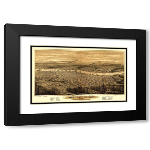 Portland Oregon - Bancroft 1879 Black Modern Wood Framed Art Print with Double Matting by Bancroft