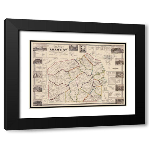 Adams Pennsylvania Landowner - Hopkins 1857 Black Modern Wood Framed Art Print with Double Matting by Hopkins