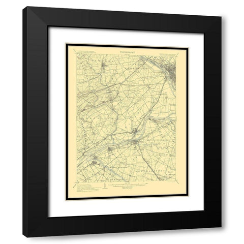 Burlington Pennsylvania New Jersey Quad Black Modern Wood Framed Art Print with Double Matting by USGS