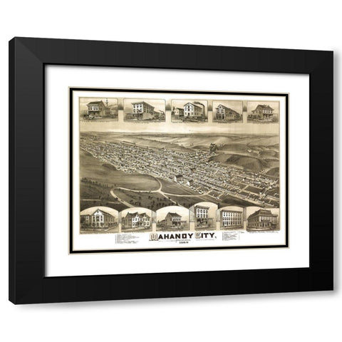Mahanoy City Pennsylvania - Fowler 1889  Black Modern Wood Framed Art Print with Double Matting by Fowler