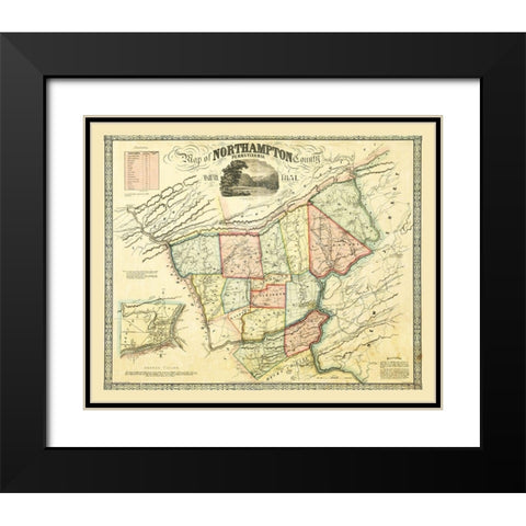 Northampton County Pennsylvania - Taylor 1851 Black Modern Wood Framed Art Print with Double Matting by Taylor