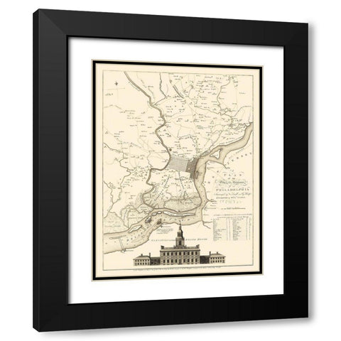 Philadelphia Pennsylvania - Faden 1777 Black Modern Wood Framed Art Print with Double Matting by Faden