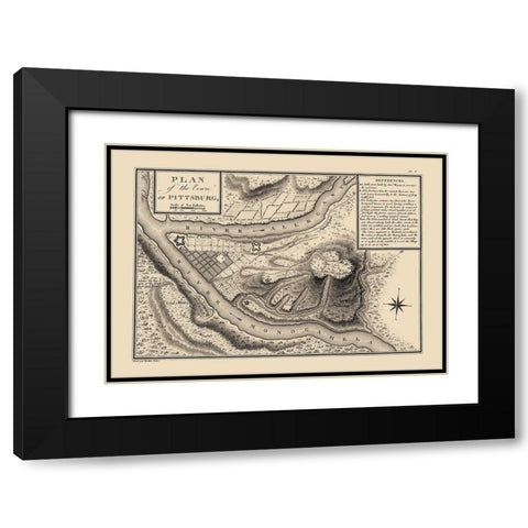 Pittsburg Pennsylvania - Collot 1796 Black Modern Wood Framed Art Print with Double Matting by Collot