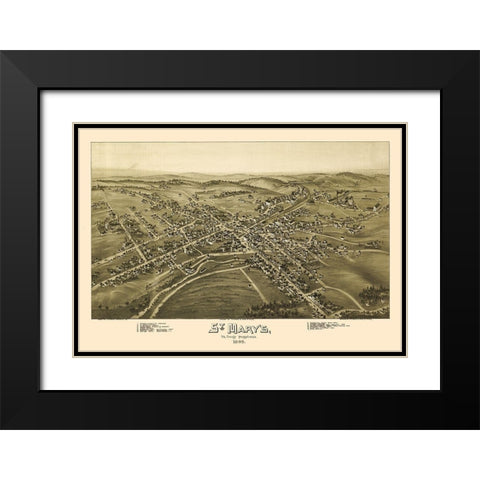 Saint Marys Pennsylvania - Fowler 1895  Black Modern Wood Framed Art Print with Double Matting by Fowler