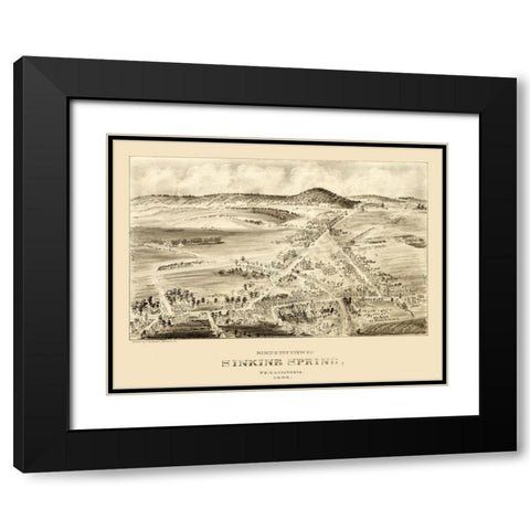 Sinking Spring Pennsylvania - Fowler 1898  Black Modern Wood Framed Art Print with Double Matting by Fowler