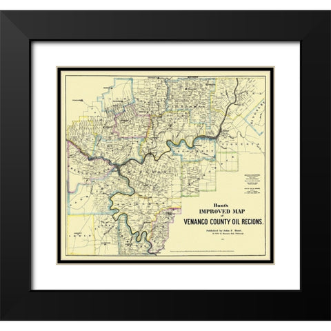 Venango Pennsylvania Landowner - Hunt 1865 Black Modern Wood Framed Art Print with Double Matting by Hunt