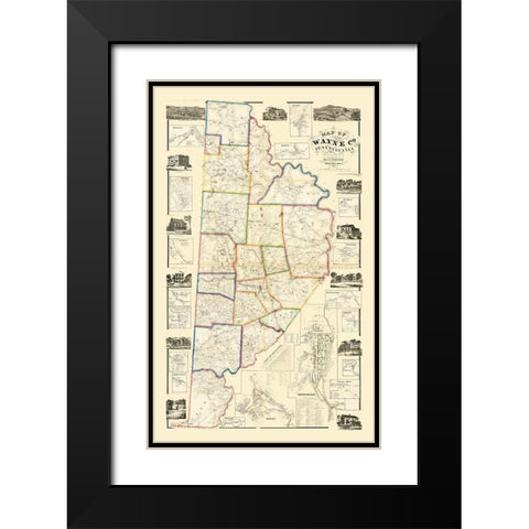 Wayne County Pennsylvania - Converse 1860 Black Modern Wood Framed Art Print with Double Matting by Converse
