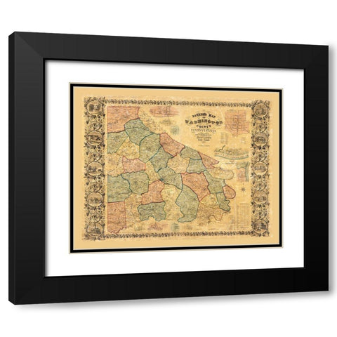 Washington County Pennsylvania - Barker 1856 Black Modern Wood Framed Art Print with Double Matting by Barker