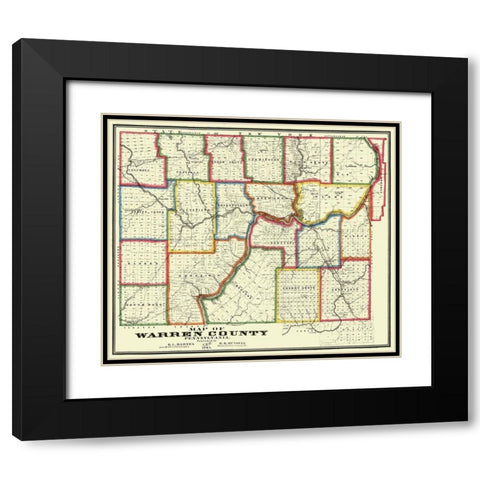 Warren County Pennsylvania - Barnes 1865 Black Modern Wood Framed Art Print with Double Matting by Barnes