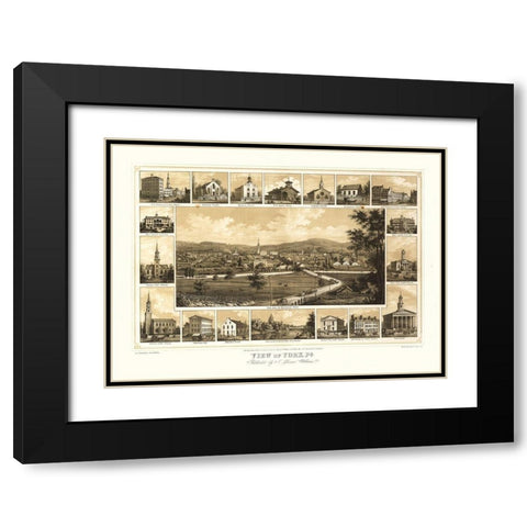 York Pennsylvania - Williams 1852  Black Modern Wood Framed Art Print with Double Matting by Williams