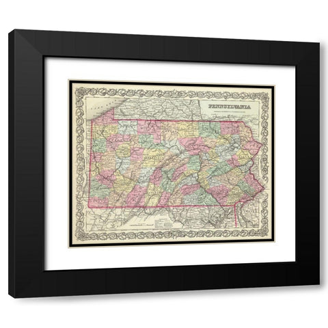 Pennsylvania - Colton 1856 Black Modern Wood Framed Art Print with Double Matting by Colton