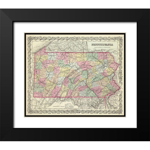 Pennsylvania - Colton 1856 Black Modern Wood Framed Art Print with Double Matting by Colton