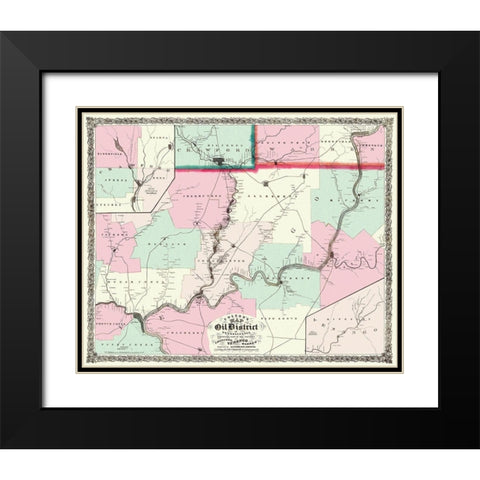 Oil District In Pennsylvania with Landowners 1865 Black Modern Wood Framed Art Print with Double Matting by Colton