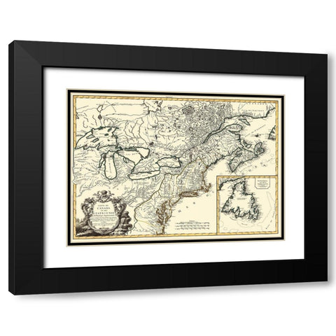 United States Canada - Vaugondy 1778 Black Modern Wood Framed Art Print with Double Matting by Vaugondy