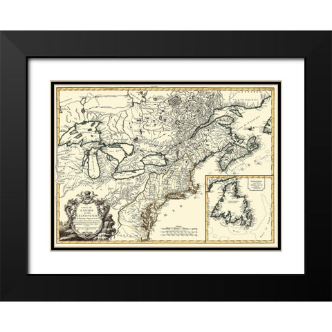 United States Canada - Vaugondy 1778 Black Modern Wood Framed Art Print with Double Matting by Vaugondy