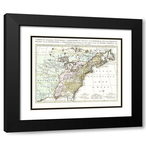 English French Possessions North America Black Modern Wood Framed Art Print with Double Matting by Ottens