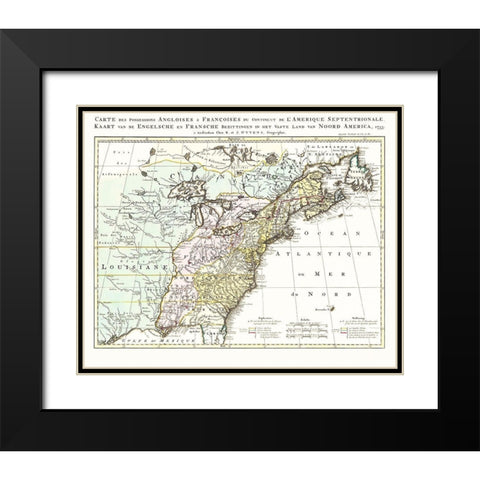English French Possessions North America Black Modern Wood Framed Art Print with Double Matting by Ottens