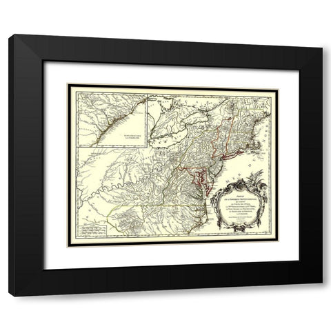 Northeastern Coast North America - Vaugondy 1755 Black Modern Wood Framed Art Print with Double Matting by Vaugondy