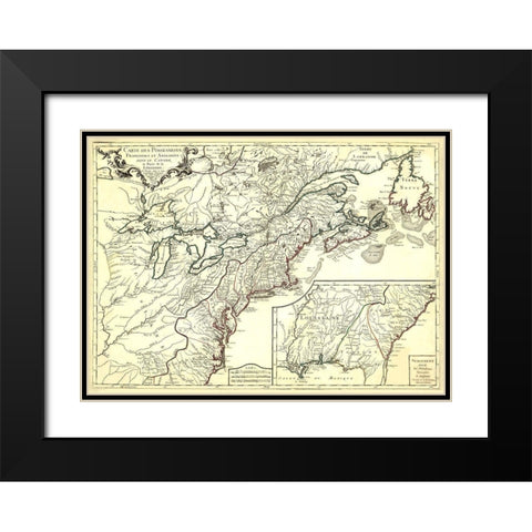 English French Possessions Canada Louisiana - 1756 Black Modern Wood Framed Art Print with Double Matting by Unknown