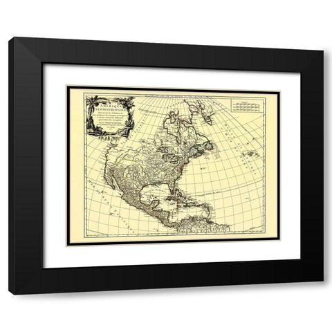 European Possessions North America - Vaugondy 1750 Black Modern Wood Framed Art Print with Double Matting by Vaugondy