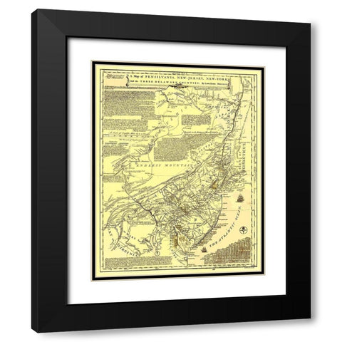 Pennsylvania New York New Jersey Delaware Counties Black Modern Wood Framed Art Print with Double Matting by Evans