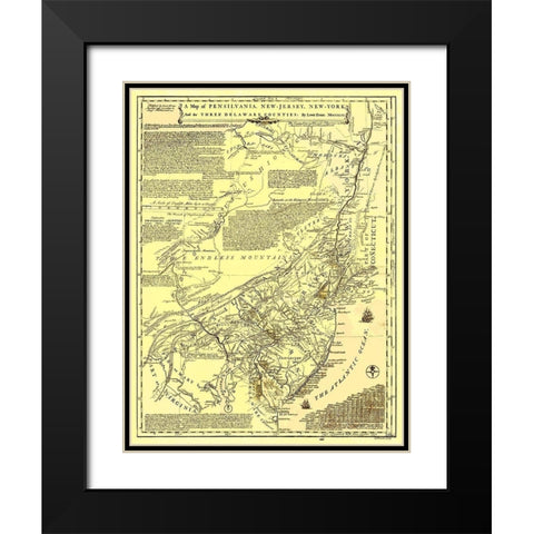 Pennsylvania New York New Jersey Delaware Counties Black Modern Wood Framed Art Print with Double Matting by Evans