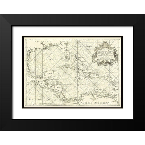 Gulf of Mexico and Islands of America 1755 Black Modern Wood Framed Art Print with Double Matting by Unknown