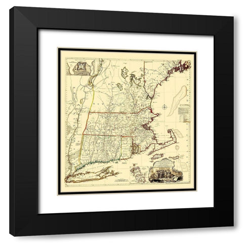 Massachusetts, New Hampshire, Connecticut, RI Black Modern Wood Framed Art Print with Double Matting by Unknown