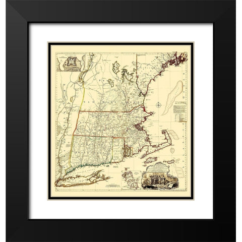 Massachusetts, New Hampshire, Connecticut, RI Black Modern Wood Framed Art Print with Double Matting by Unknown