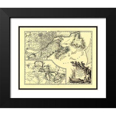 United States Canada - Vaugondy 1755 Black Modern Wood Framed Art Print with Double Matting by Vaugondy