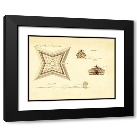 Fort Pownal at Penobscot - 1759 Black Modern Wood Framed Art Print with Double Matting by Unknown
