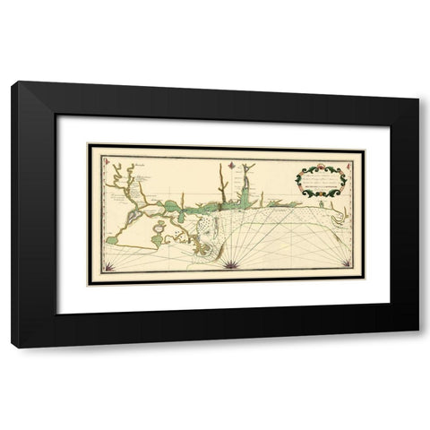 Louisiana Coast Mouth of Mississippi Black Modern Wood Framed Art Print with Double Matting by Lefargue