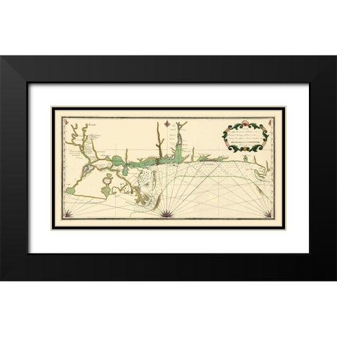 Louisiana Coast Mouth of Mississippi Black Modern Wood Framed Art Print with Double Matting by Lefargue