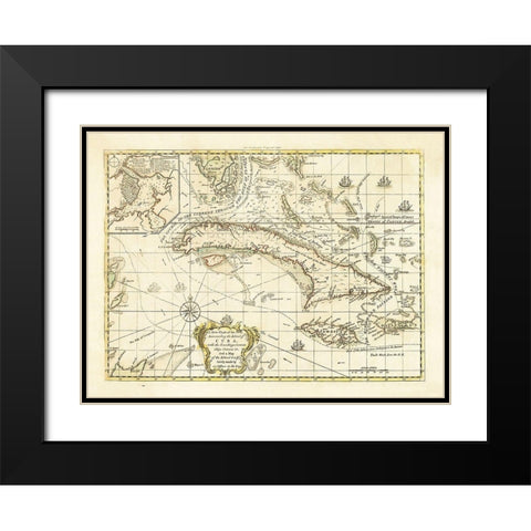 Currents Ships Courses Cuba - 1762 Black Modern Wood Framed Art Print with Double Matting by Unknown