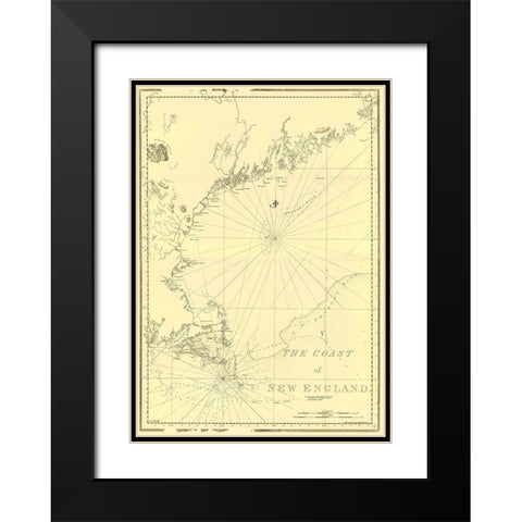 Coast of New England - Des Barres 1776 Black Modern Wood Framed Art Print with Double Matting by Des Barres