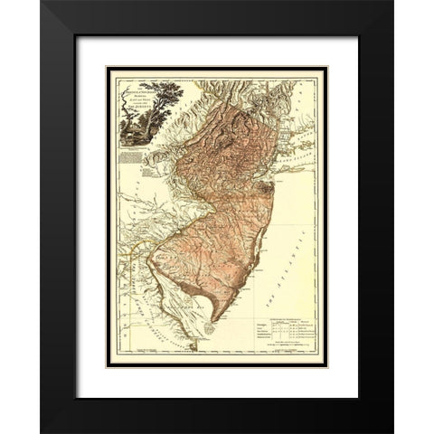 New Jersey Divided East West - Faden 1777 Black Modern Wood Framed Art Print with Double Matting by Faden