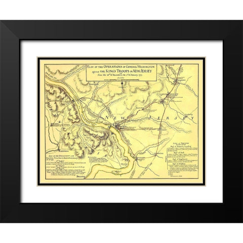 General Washington Operations - Faden 1777 Black Modern Wood Framed Art Print with Double Matting by Faden