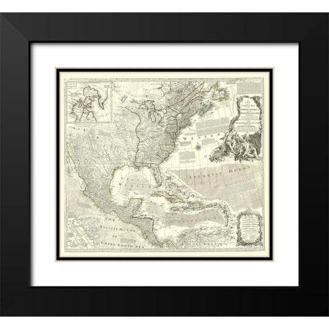 North America with Indian Islands Black Modern Wood Framed Art Print with Double Matting by Delarochette