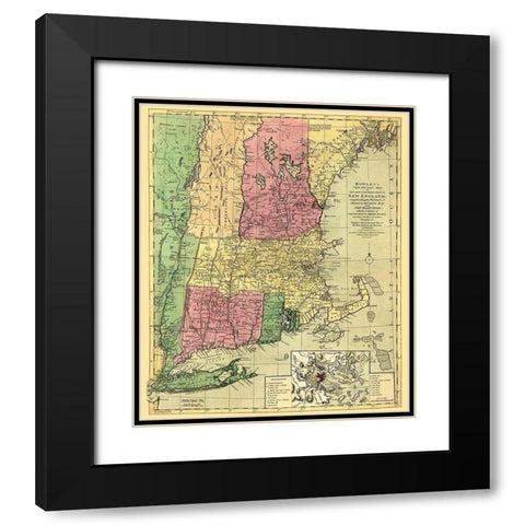 Inhabited Part of New England - Bowles 1780 Black Modern Wood Framed Art Print with Double Matting by Bowles