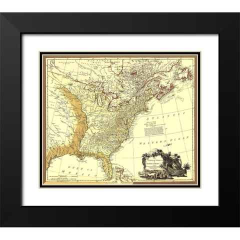 United States British with Spanish Territories Black Modern Wood Framed Art Print with Double Matting by Faden