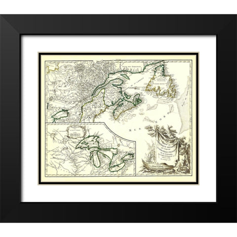 New France Canada - Vaugondy 1755 Black Modern Wood Framed Art Print with Double Matting by Vaugondy