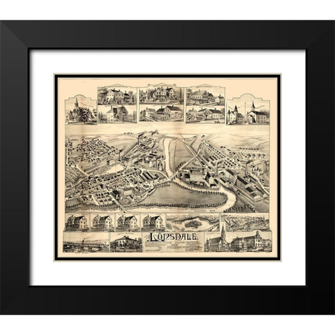 Lonsdale Rhode Island - Bailey 1888  Black Modern Wood Framed Art Print with Double Matting by Bailey