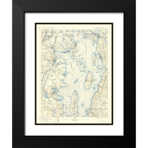 Narragansett Rhode Island Sheet - USGS 1892 Black Modern Wood Framed Art Print with Double Matting by USGS