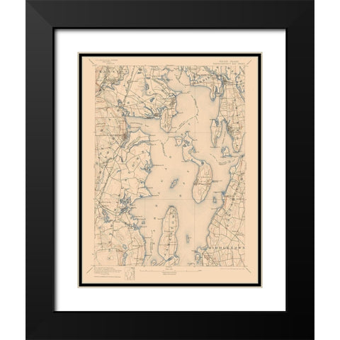 Narragansett Bay Rhode Island Sheet - USGS 1892 Black Modern Wood Framed Art Print with Double Matting by USGS