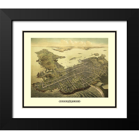 Newport Rhode Island - Galt 1878 Black Modern Wood Framed Art Print with Double Matting by Galt