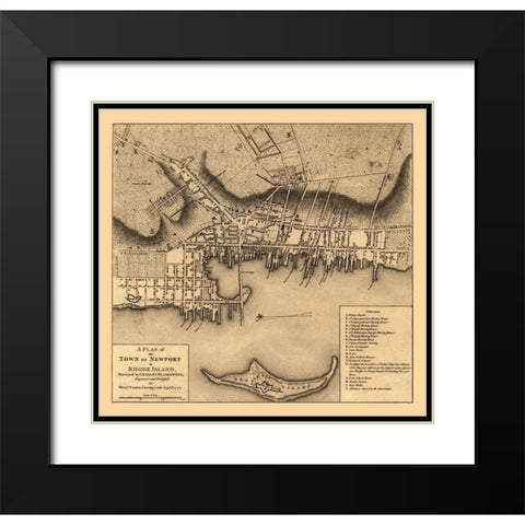 Newport Rhode Island - Blaskowitz 1777  Black Modern Wood Framed Art Print with Double Matting by Blaskowitz