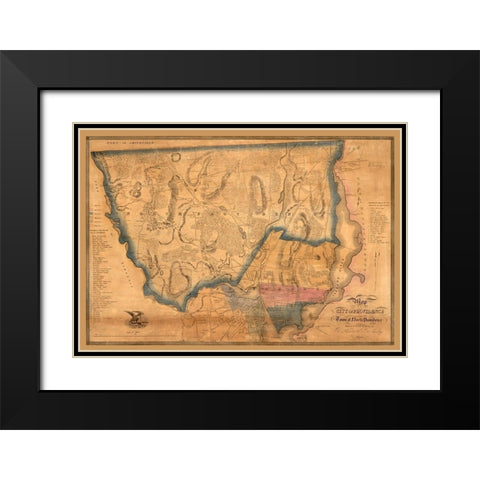 North Providence Rhode Island - Cushing 1835  Black Modern Wood Framed Art Print with Double Matting by Cushing